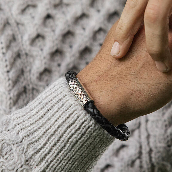Silver & Leather Celtic Knot Bracelet