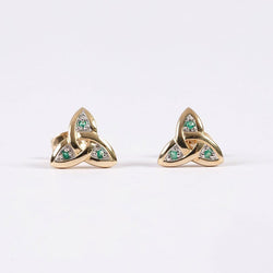 14k Gold Trinity Knot Emerald Earrings