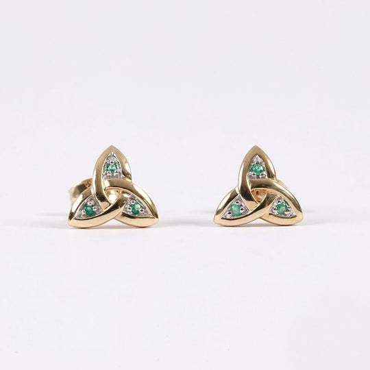 14k Gold Trinity Knot Emerald Earrings