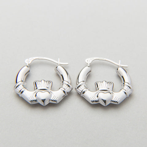 Sterling Silver Claddagh Creole Earrings