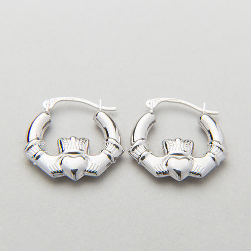 Sterling Silver Claddagh Creole Earrings