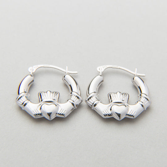 Sterling Silver Claddagh Creole Earrings