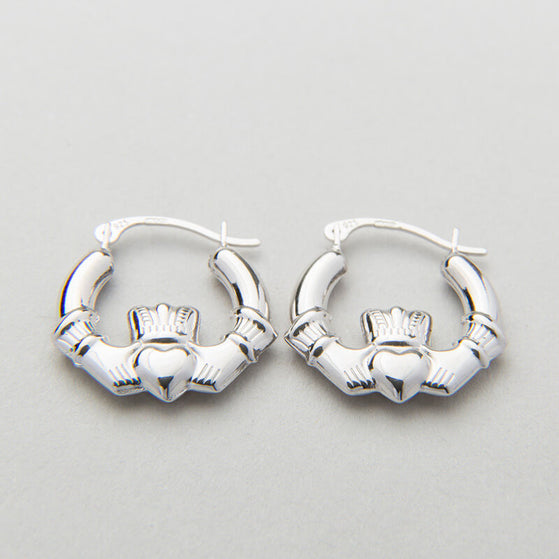 Sterling Silver Claddagh Creole Earrings