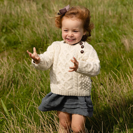 Handknitted Merino Wool Baby Button Crew Neck Sweater