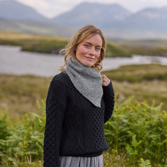 Herringbone Tweed Triangle Scarf