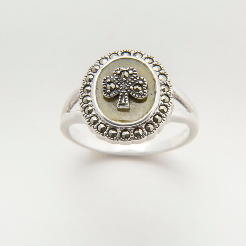 Sterling Silver Connemara Marble Marcasite Ring