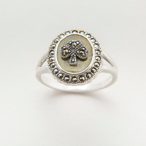 Sterling Silver Connemara Marble Marcasite Ring