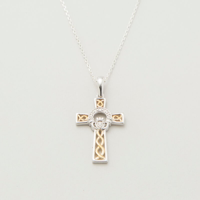 10k Gold Diamond Claddagh Cross Pendant