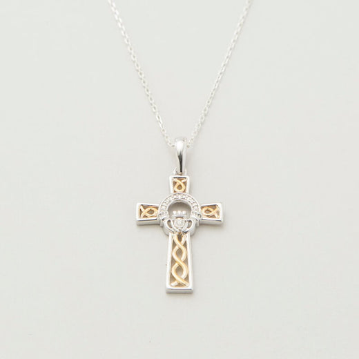 10k Gold Diamond Claddagh Cross Pendant