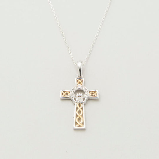 10k Gold Diamond Claddagh Cross Pendant