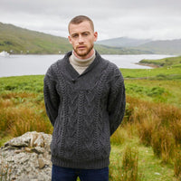 Men's Classic V-Neck One Button Aran Sweater