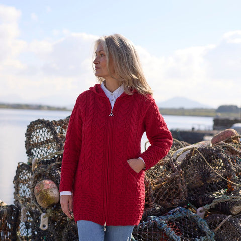 Women's Hooded Aran Zipper Classic Coat