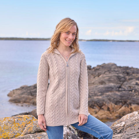 Women's Hooded Aran Zipper Classic Coat