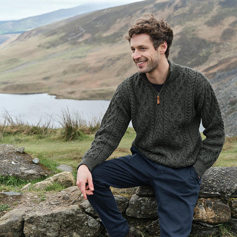Men's Signature Half Zip Irish Wool Sweater