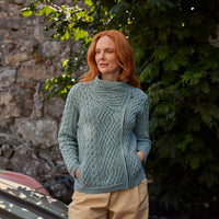 Women's Signature Aran Wool Zipper Cardigan