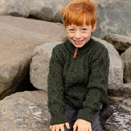 Green Boys Aran Sweater