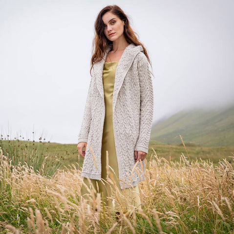 Womens Signature Hooded Aran Waterfall Cardigan