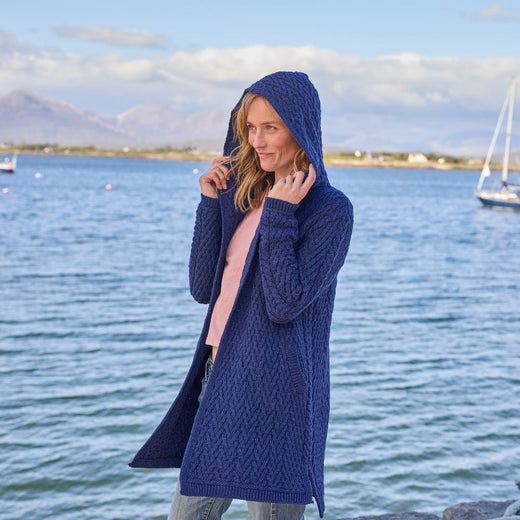 Womens Signature Hooded Aran Waterfall Cardigan - Midnight