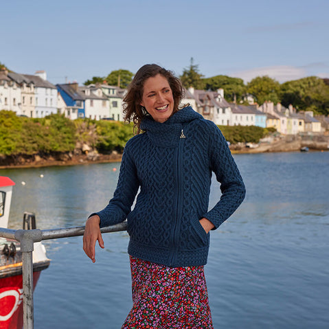 Women's Signature Aran Celtic Zipper Hooded Cardigan