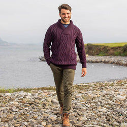 Men's Shawl Collar Heritage Aran Sweater