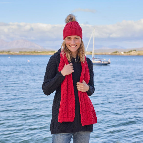 Red Aran Cable Knit Scarf