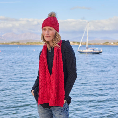 Red Aran Hat & Scarf Set