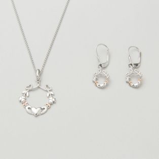 Sterling Silver Heart, Shamrock & Claddagh Earrings & Pendant Jewelry Set