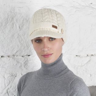 Stylish Irish White Brooklyn Peak Cable Hat