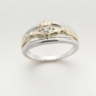 10k Gold & Silver Diamond Claddagh Engagement Ring