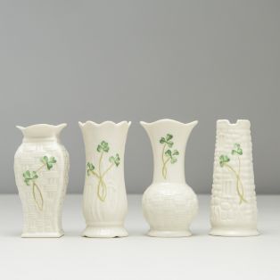 Belleek Set of 4 Shamrock Vases
