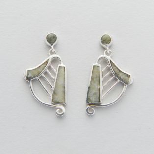 Connemara Marble Sterling Silver Harp Earrings