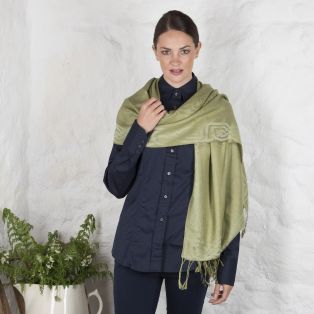 Moss Green Pure New Wool Silk Celtic Irish Design Pashmina Scarf