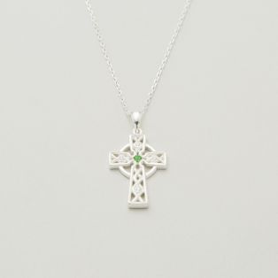 Silver Green Stone Celtic Cross Pendant