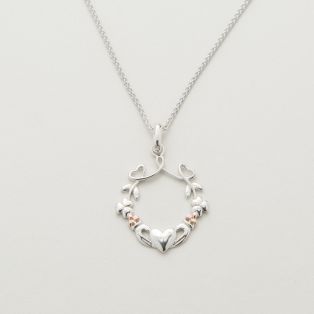 Silver Heart Shamrock & Claddagh Pendant