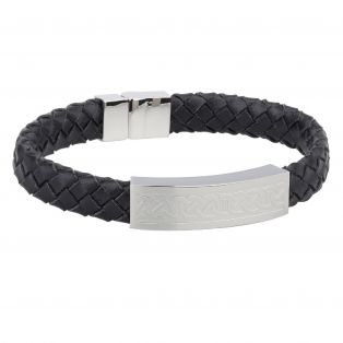 Steel Gents Medium Black Leather Bracelet