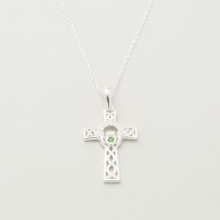 Sterling Silver Crystal Claddagh Cross Pendant