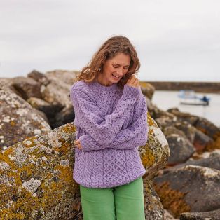 Women's Traditional Aran Sweater-Lilac-S