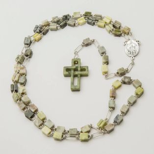Connemara Marble Rosary Beads Woven Cross
