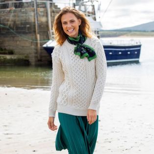Women's Honeycomb Blasket Irish Aran Sweater Natural LARGE