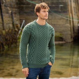 mens Blasket Irish mountain green Aran Sweater 