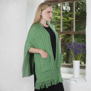Merino Wool Pocket Shawl Green