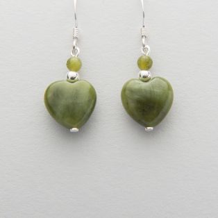 Silver Connemara Marble Heart Earrings
