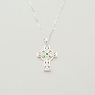 Silver Green Stone Celtic Cross Pendant
