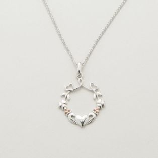 Silver Heart Shamrock & Claddagh Pendant