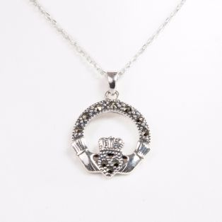 Sterling Silver & Marcasite Small Claddagh Pendant