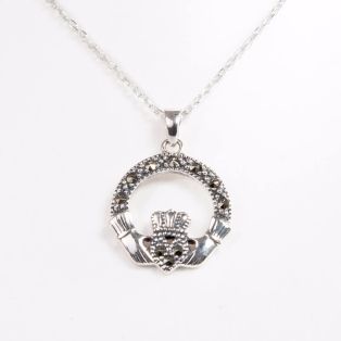 Sterling Silver & Marcasite Small Claddagh Pendant