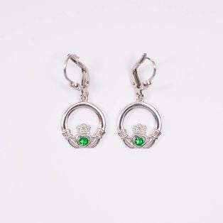 Green Crystal Claddagh Earrings