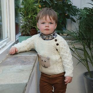 Handknitted Merino Wool Baby Button Crew Neck Sweater