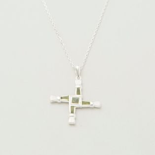 Silver Connemara Marble Brigids Cross Pendant