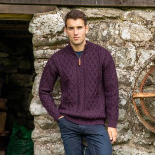 Half Zip Damson Irish Aran Sweater